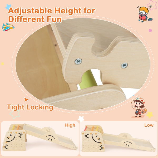 Wooden Climbing Toy Triangle Climber Set with Seesaw for Toddlers & Kids