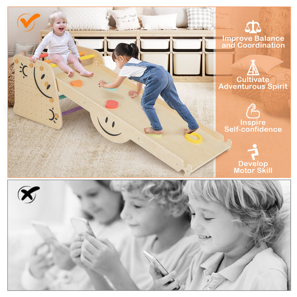 Wooden Climbing Toy Triangle Climber Set with Seesaw for Toddlers & Kids