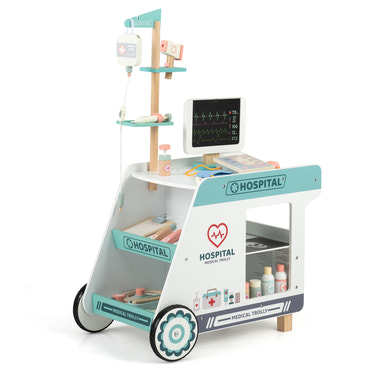 Wooden Doctor Playset for Kids Pretend Play Doctor Kit with Cart Gift for Toddlers Boys Girls Aged 3+