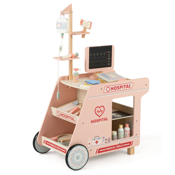 Wooden Doctor Playset for Kids Pretend Play Doctor Kit with Cart Gift for Toddlers Boys Girls Aged 3+