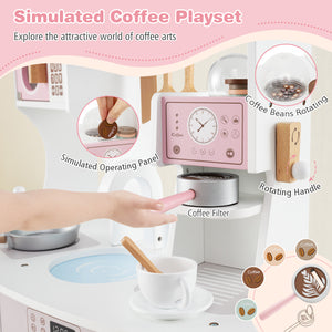 Wooden Kids Kitchen Playset with Coffee Maker for kids - Realistic