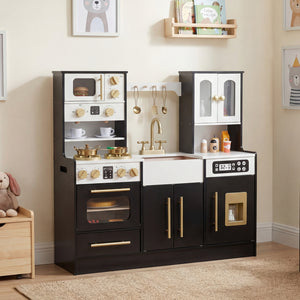 Wooden Kids Kitchen Playset with Realistic Lights and Sounds