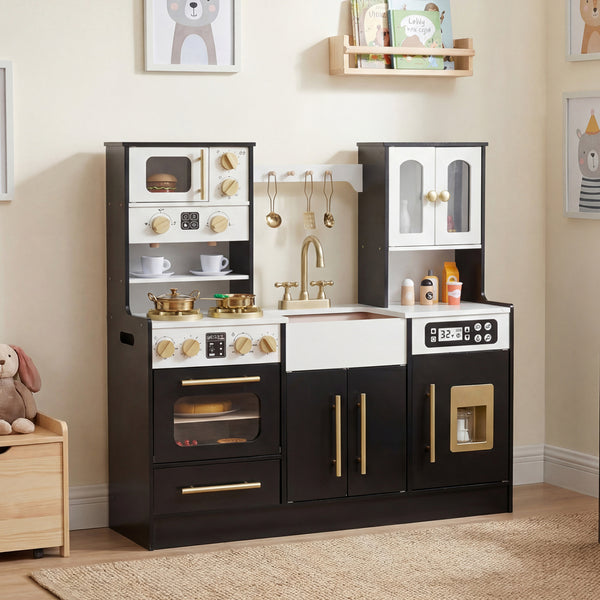 Wooden Kids Kitchen Playset with Realistic Lights and Sounds