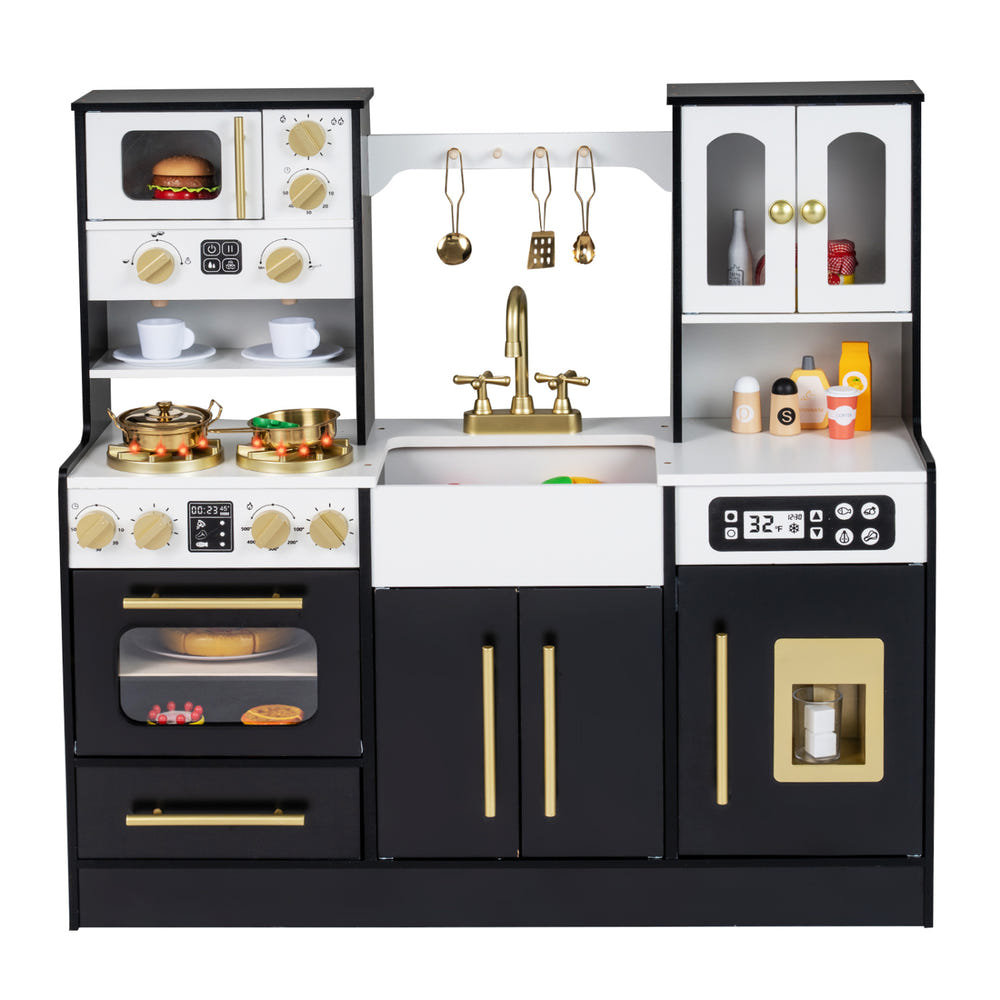 Wooden Kids Kitchen Playset with Realistic Lights and Sounds
