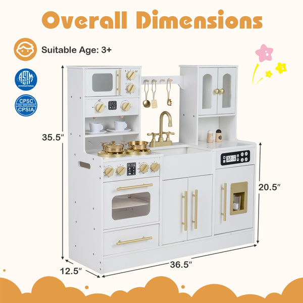 Wooden Kids Kitchen Playset with Realistic Lights and Sounds