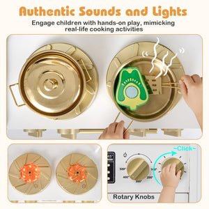 Wooden Kids Kitchen Playset with Realistic Lights and Sounds