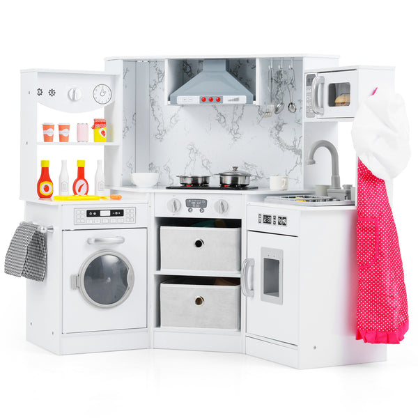 Wooden Kids Play Kitchen Playset with Realistic Lights and Sounds