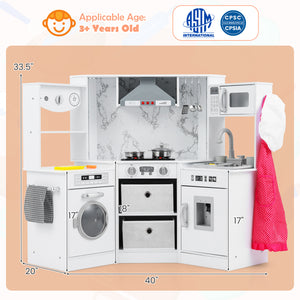 Wooden Kids Play Kitchen Playset with Realistic Lights and Sounds