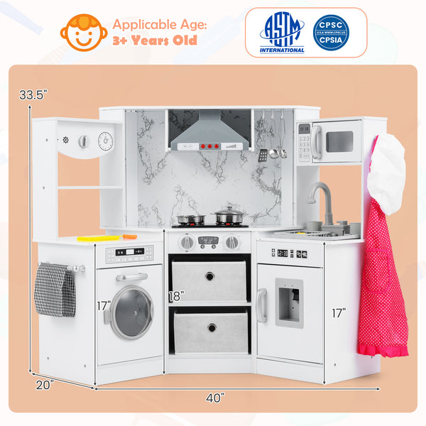 Wooden Kids Play Kitchen Playset with Realistic Lights and Sounds