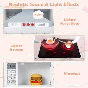 Wooden Kids Play Kitchen Playset with Realistic Lights and Sounds