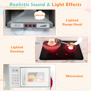 Wooden Kids Play Kitchen Playset with Realistic Lights and Sounds
