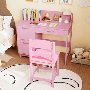 Wooden Kids Study Desk and Chair Set Student Workstation-Pink