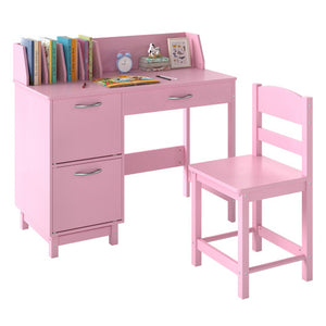 Wooden Kids Study Desk and Chair Set Student Workstation-Pink