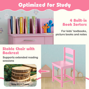 Wooden Kids Study Desk and Chair Set Student Workstation-Pink
