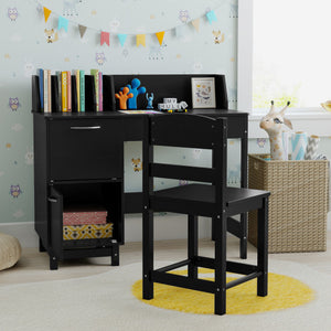 Wooden Kids Study Desk and Chair Set Student Workstation-Black