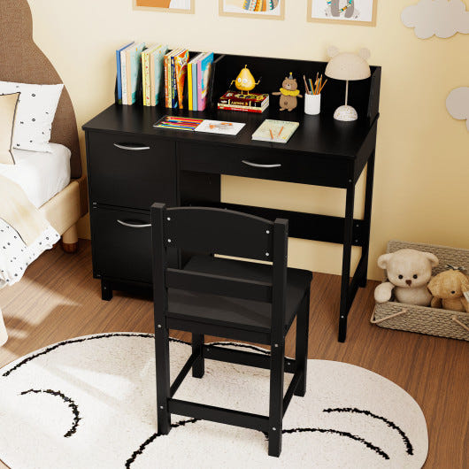 Wooden kids study desk and chair set in black, perfect workstation for students.