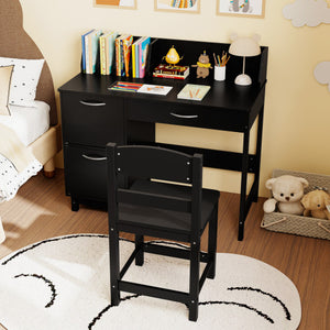 Wooden Kids Study Desk and Chair Set Student Workstation-Black