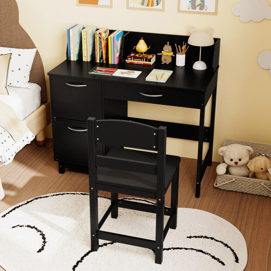 Wooden Kids Study Desk and Chair Set Student Workstation-Black