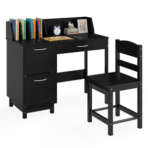Wooden Kids Study Desk and Chair Set Student Workstation-Black