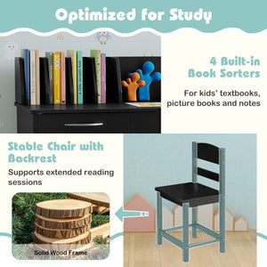 Wooden Kids Study Desk and Chair Set Student Workstation-Black