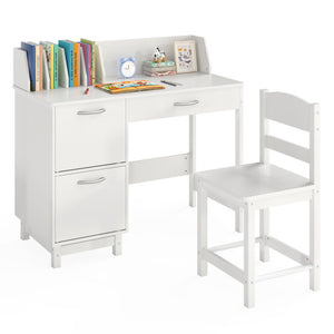 Wooden Kids Study Desk and Chair Set Student Workstation-White