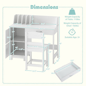 Wooden Kids Study Desk and Chair Set Student Workstation-White