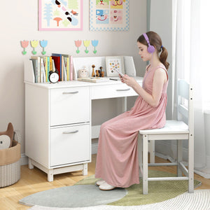 Wooden Kids Study Desk and Chair Set Student Workstation-White