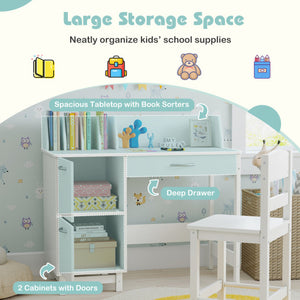 Wooden Kids Study Desk and Chair Set Student Workstation-White