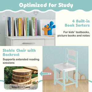 Wooden Kids Study Desk and Chair Set Student Workstation-White