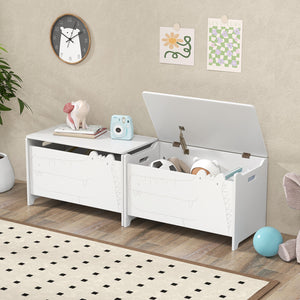 Wooden kids toy box with safety hinge, perfect for bedding and sleep organization, shown at angle 10.