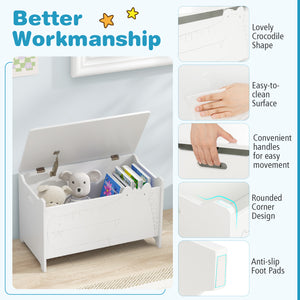 Wooden kids toy box with safety hinge, perfect for organizing bedding and sleep essentials. Angle view 14.