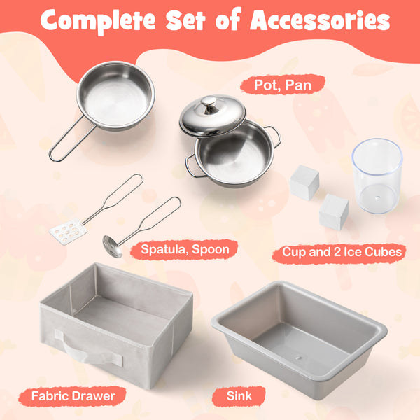 Wooden Kids Kitchen Playset with Chalkboard Ice Maker Sink Lighted Microwave