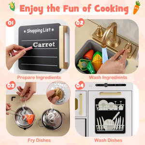 Wooden Kids Kitchen Playset with Chalkboard Ice Maker Sink Lighted Microwave
