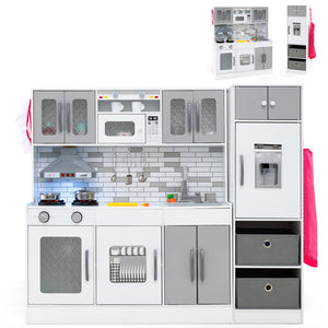 Wooden Kitchen Playset with Lights and Sounds for Ages 3+