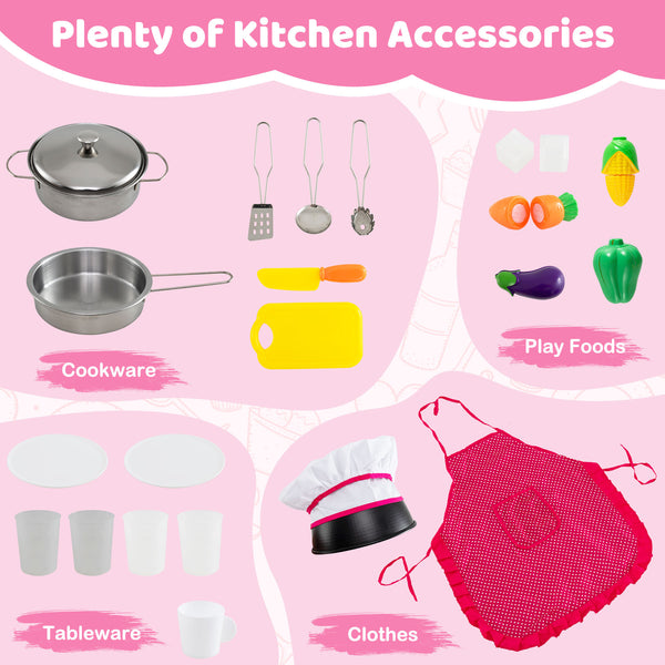Wooden Kitchen Playset with Lights and Sounds for Ages 3+