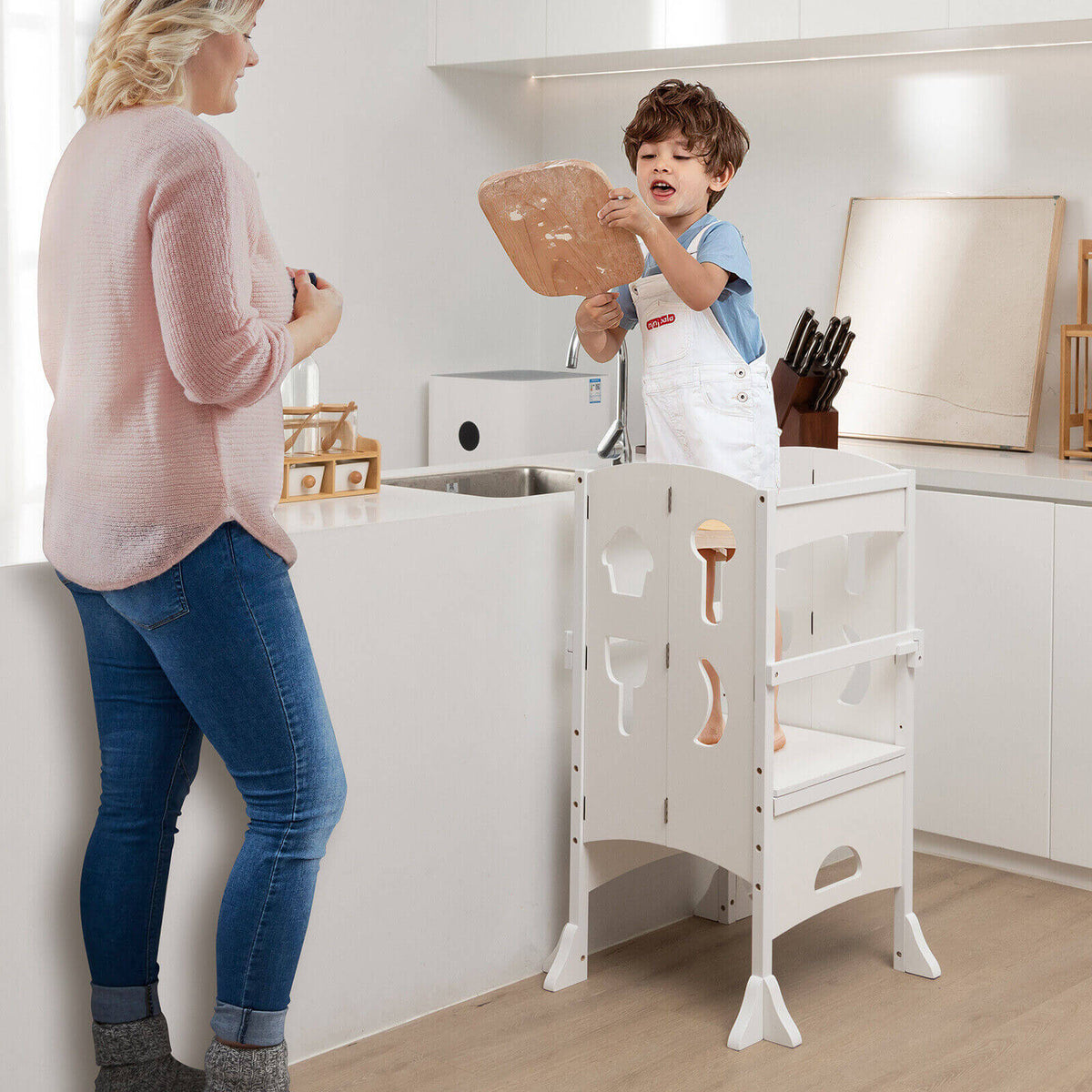 Folding Wooden Step Stool Lockable Safety Rail 3+