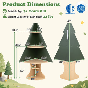 Wooden Montessori Corner Tree Bookshelf with Toy Storage-Green