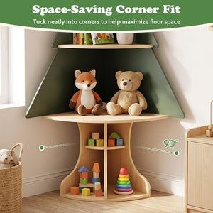 Wooden Montessori Corner Tree Bookshelf with Toy Storage-Green