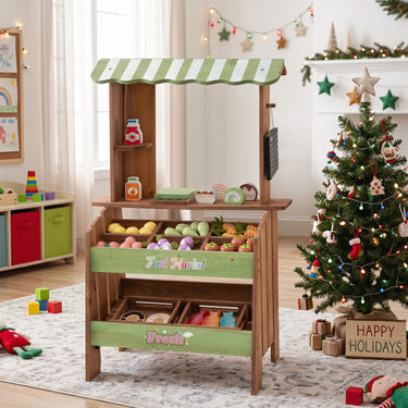 Wooden Grocery Store with Chalkboard and Accessories Montessori Toy for 3+ Kids