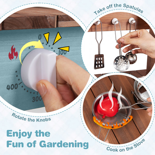 Wooden Mud Kitchen Set with Running Water Faucet Tank