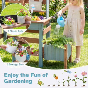 Wooden Mud Kitchen Set with Running Water Faucet Tank