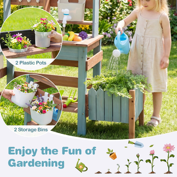 Wooden Mud Kitchen Set with Running Water Faucet Tank