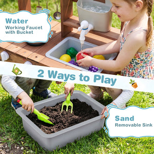 Wooden Mud Kitchen Set with Running Water Faucet Tank