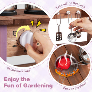 Wooden Mud Kitchen Set with Running Water Faucet Tank