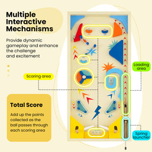 Wooden Pinball Machine with 3 Balls for Kids 6+ and Adults