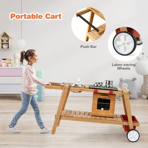 Wooden Play Cart with Sun Proof Umbrella for Toddlers Over 3 Years Old
