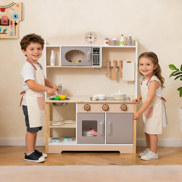 Wooden Play Kitchen Cooking Toy Playset for Kids-White