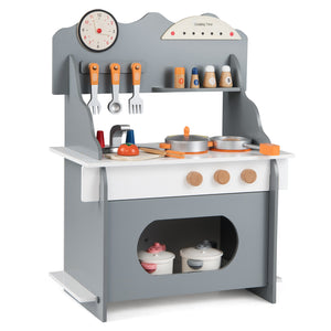 Wooden Play Kitchen for Kids Pretend Play Toy Kitchen Set with Clock Gift for Boys and Girls 3 +Pink
