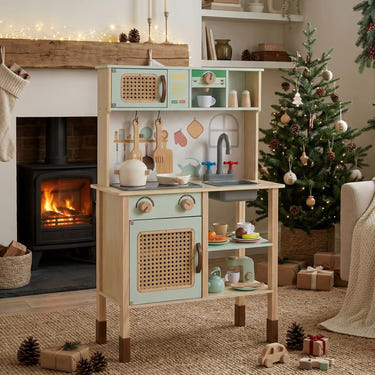 Wooden Play Kitchen for Kids with Lights and Sounds Retro Style With Accessories