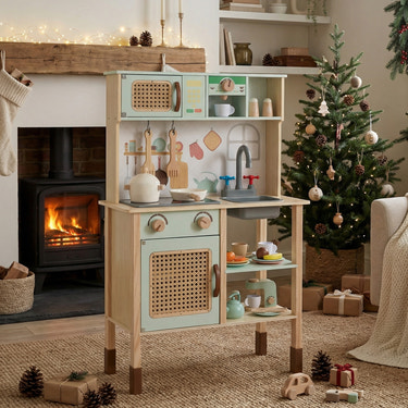 Wooden Play Kitchen for Kids with Lights and Sounds Retro Style With Accessories
